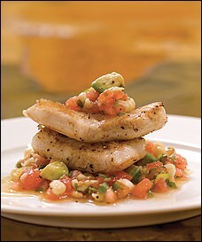Flounder with tomato, corn and avocado salsa