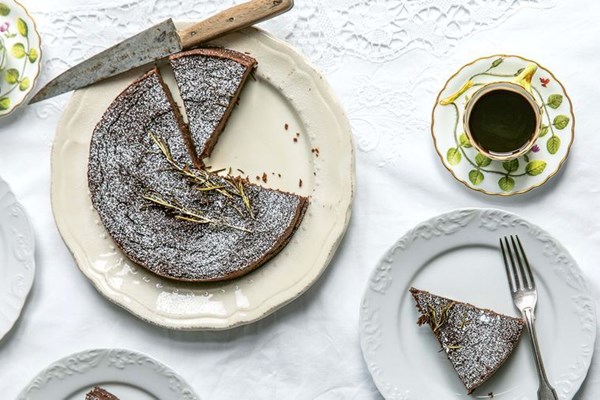 Flourless chocolate, chestnut and rosemary cake