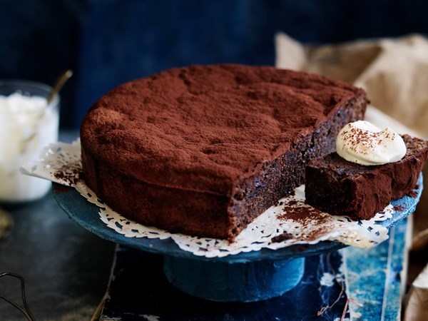 Flourless chocolate, prune & hazelnut cake