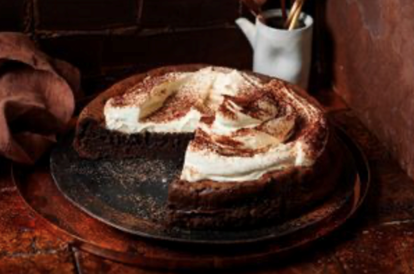 Flourless chocolate torte with brown sugar whip
