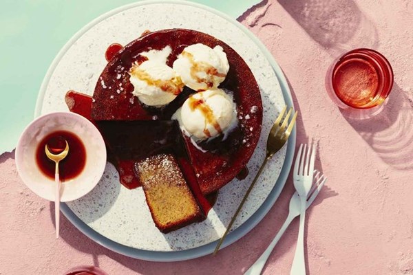Flourless orange cake with salted Marsala caramel
