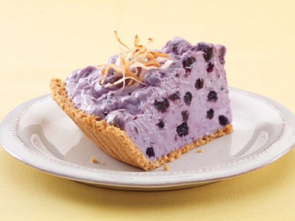 Fluffy blueberry cream pie with toasted coconut