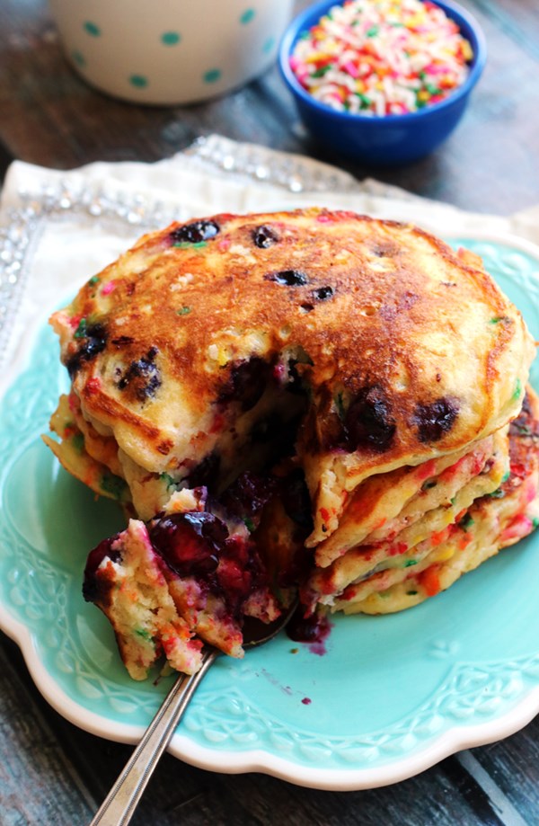 Fluffy Funfetti blueberry buttermilk pancakes