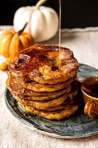 Fluffy pumpkin butter chocolate chip pancakes
