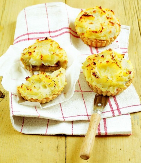 Fluffy topped cheese and onion tarts