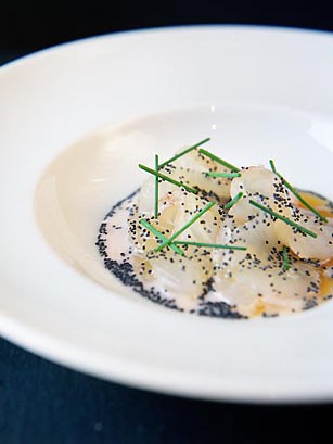 Fluke with buttermilk, soy & poppy seeds