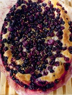 Focaccia with black grapes