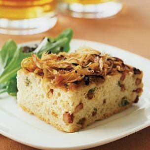 Focaccia with prosciutto, sage, and caramelized onions