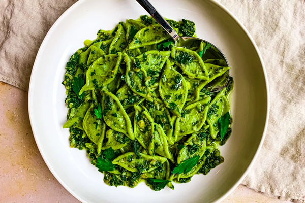 Foglie d'ulivo with summer salsa verde