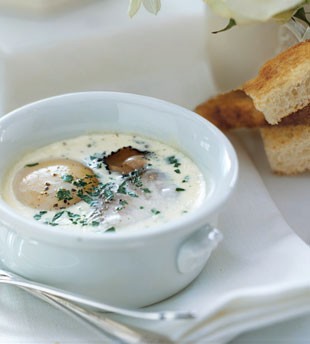 Foie gras and cream eggs
