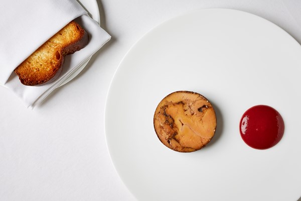 Foie gras ballotine with ceps, plum purée and brioche