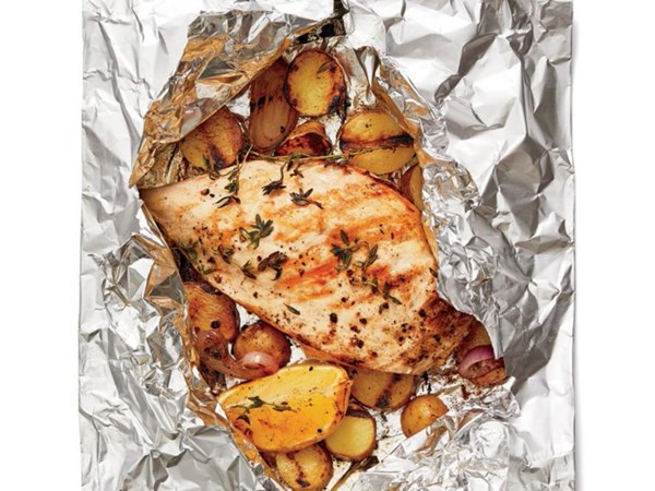 Foil-packet lemon chicken with fingerling potatoes