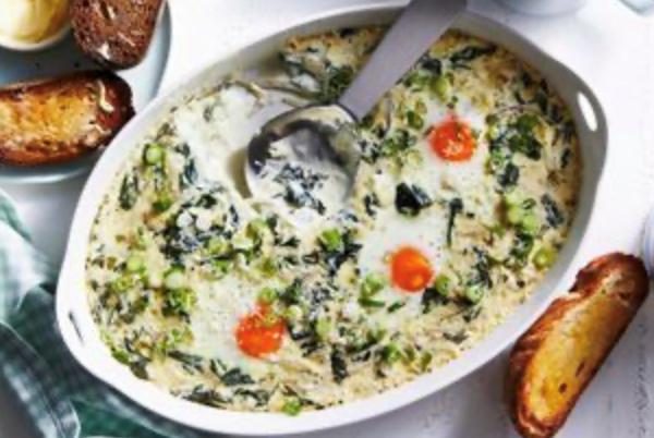 Fondue baked eggs to share
