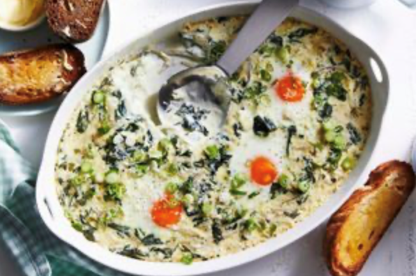 Fondue baked eggs to share