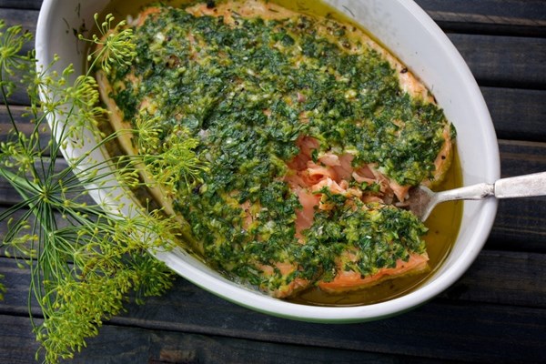Foolproof salmon baked with olive oil and herbs