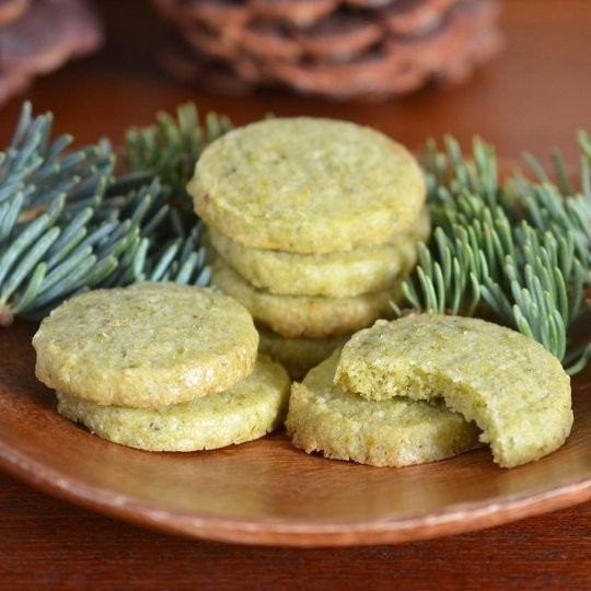 Foraged evergreen shortbread cookies