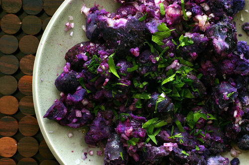Fork-crushed purple potatoes