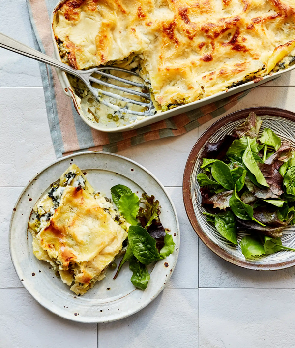 Four-cheese greens lasagne