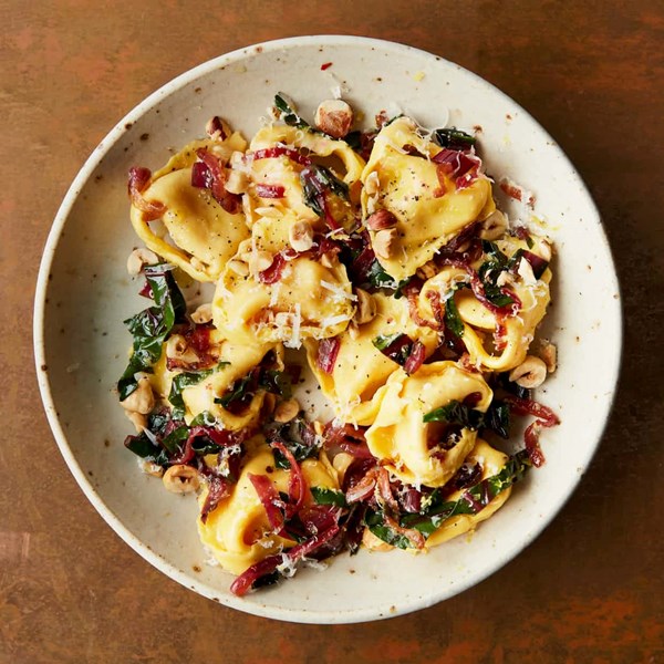 Four fixes for supermarket pasta: red onion and hazelnut
