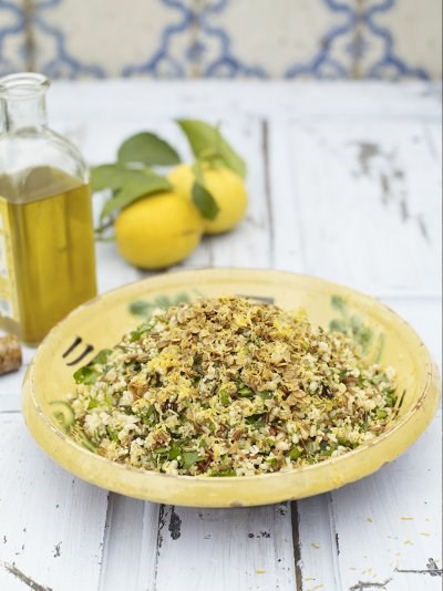 Four-grain salad with garlic, lemon and herbs