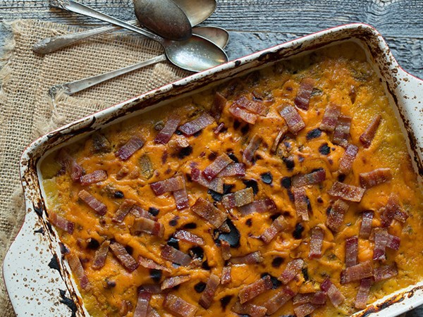 Four-layer beef & bacon casserole