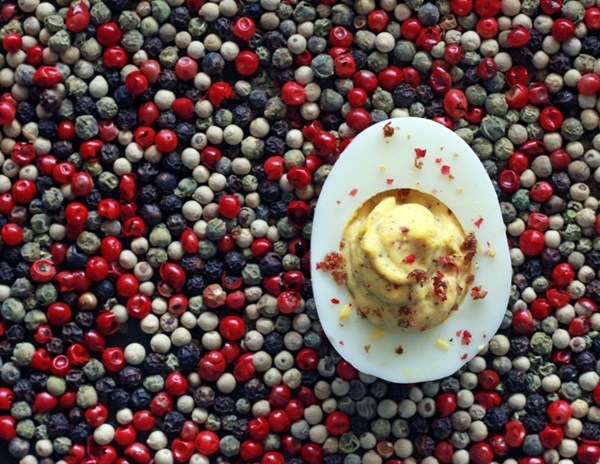 Four-pepper deviled eggs