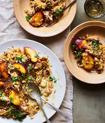 Fragrant chicken and peach pilaf with cashews