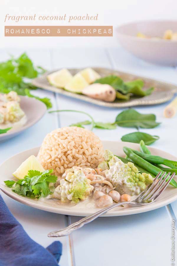 Fragrant coconut poached Romanesco & chickpeas 
