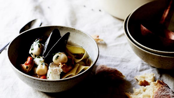 Fragrant fish soup with pappardelle