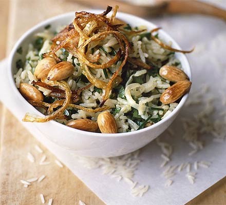 Fragrant herb and almond pilaf