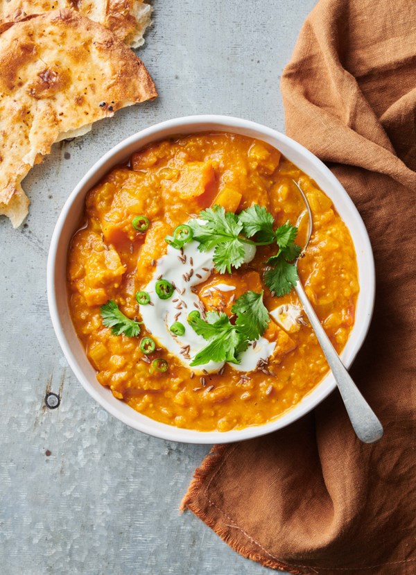 Fragrant spiced Indian lentil and vegetable soup