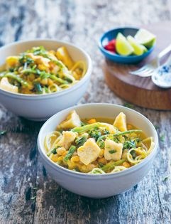 Fragrant tofu and vegetables in coconut broth