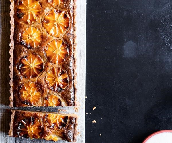 Frangipane tart with orange and sweet labne
