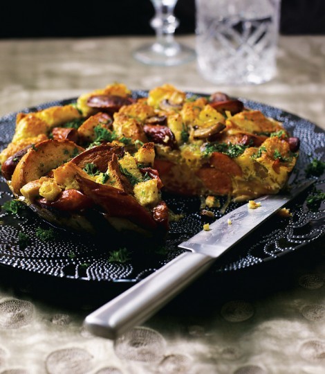 Frankfurter and mushroom tortilla