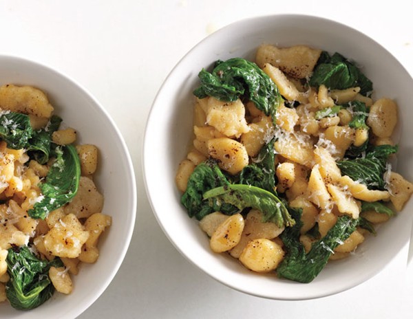 Frascatelli with pecorino and mustard greens