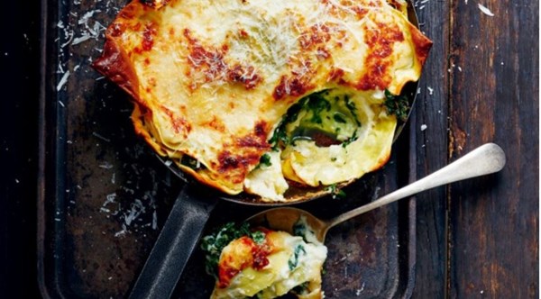 Free-form lasagne with minted spinach