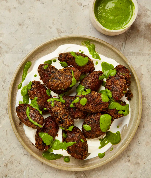 Freekeh and mushroom kofta with green sauce