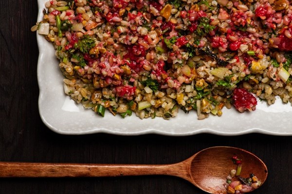 Freekeh salad with raspberries
