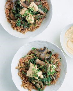 Freekeh, walnut, Swiss chard, mushrooms and tahini mascarpone