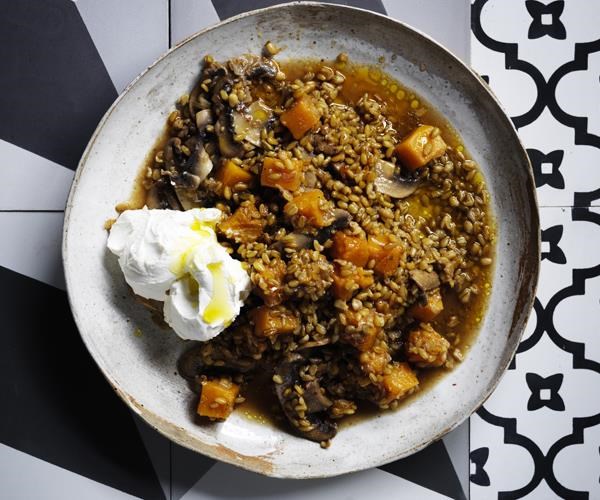 Freekeh with pumpkin & mushrooms