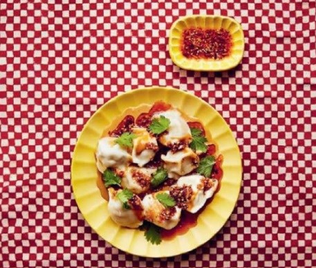 Freezer dumplings with chilli oil and sesame sauce