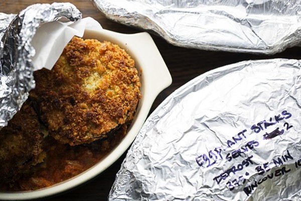 Freezer-friendly eggplant stacks