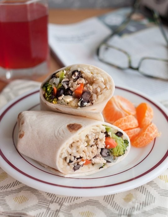 Freezer-friendly roasted vegetable burritos with black beans and rice