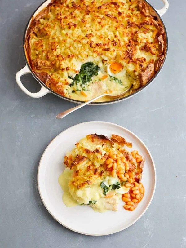 Freezer-raid fish pie with a crispy potato top