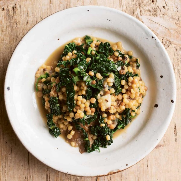 Fregola, greens, pecorino