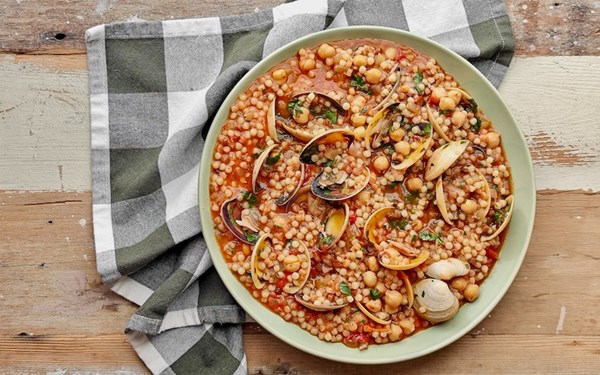 Fregola risottata with clams & chickpeas