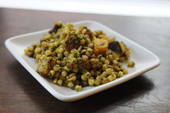 Fregola sarda with caramelized squash and charmoula
