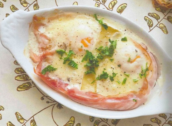 French baked eggs with white truffle cream [Tonolli's Deli]