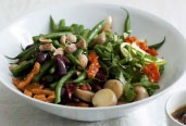 French bean salad with vegetarian Caesar dressing