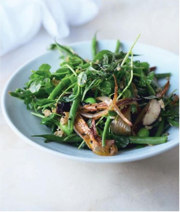 French beans with freekeh and miso